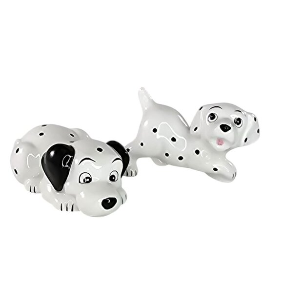 Vintage Disney 101 Dalmatian Puppy Figurines Set Black White Ceramic Collectible - Picture 1 of 9
